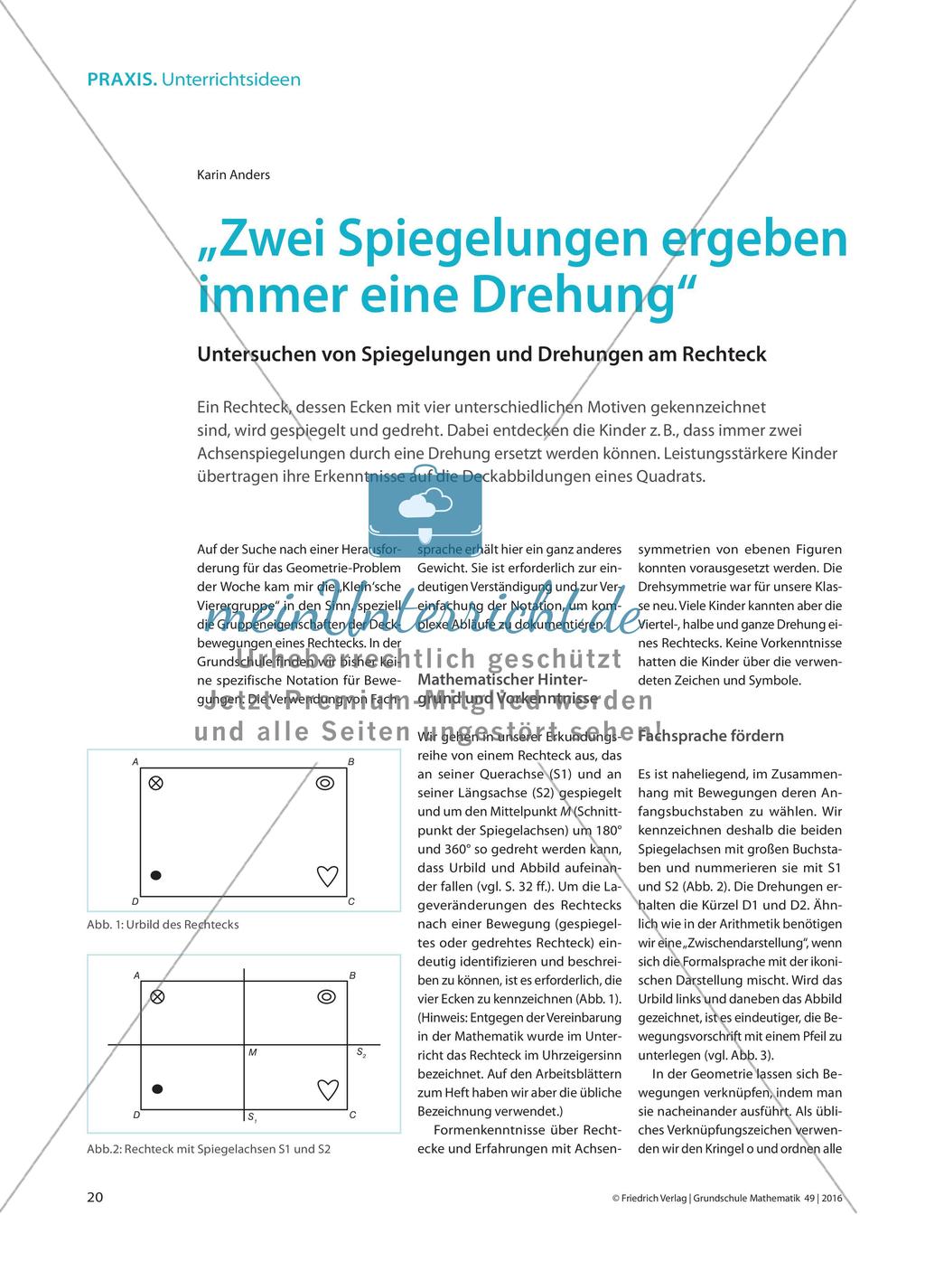 „Zwei Spiegelungen ergeben immer eine Drehung“ - Untersuchen von Spiegelungen und Drehungen am Rechteck Preview 1