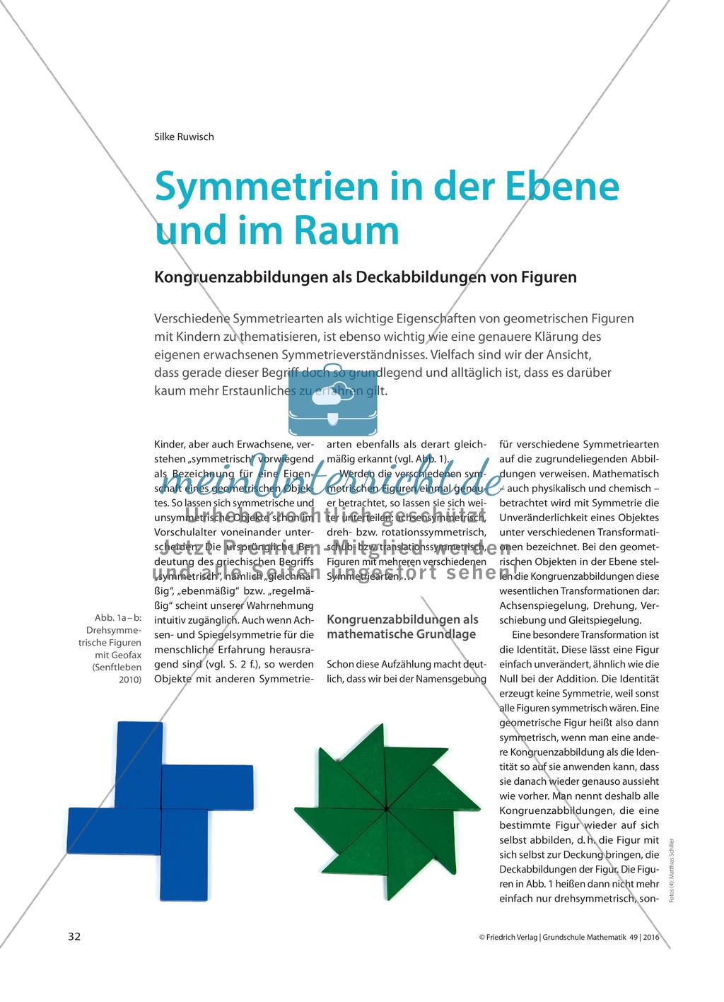 Symmetrien in der Ebene und im Raum - Kongruenzabbildungen als Deckabbildungen von Figuren Preview 1