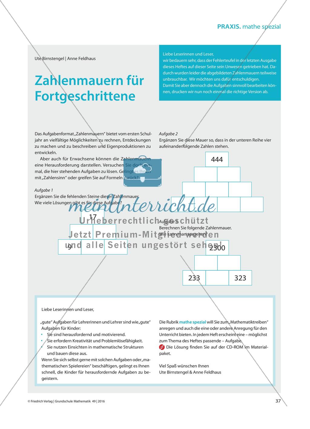 mathe spezial - Zahlenmauern für Fortgeschrittene Preview 1