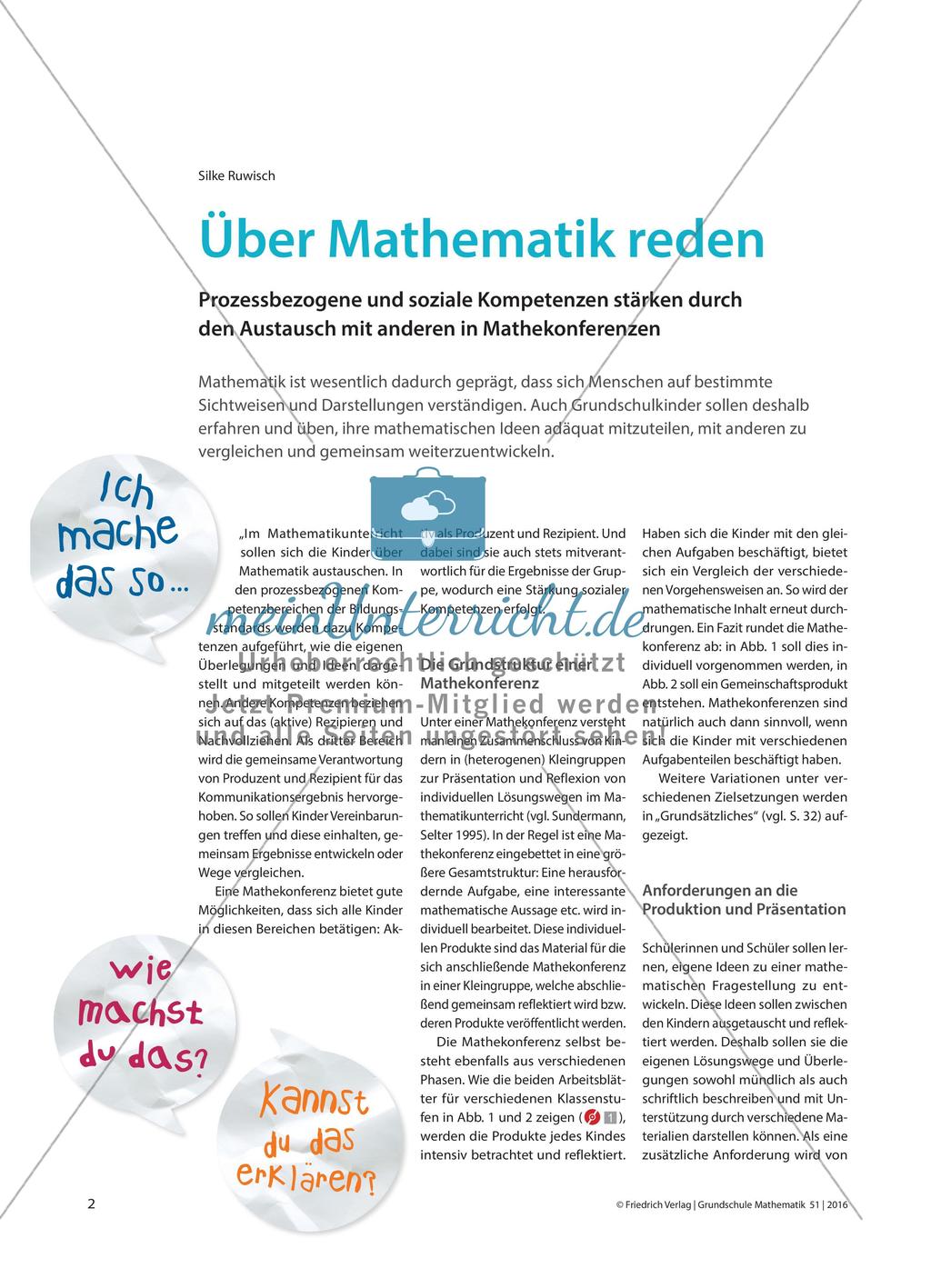 Über Mathematik reden - Prozessbezogene und soziale Kompetenzen stärken durch den Austausch mit anderen in Mathekonferenzen Preview 1