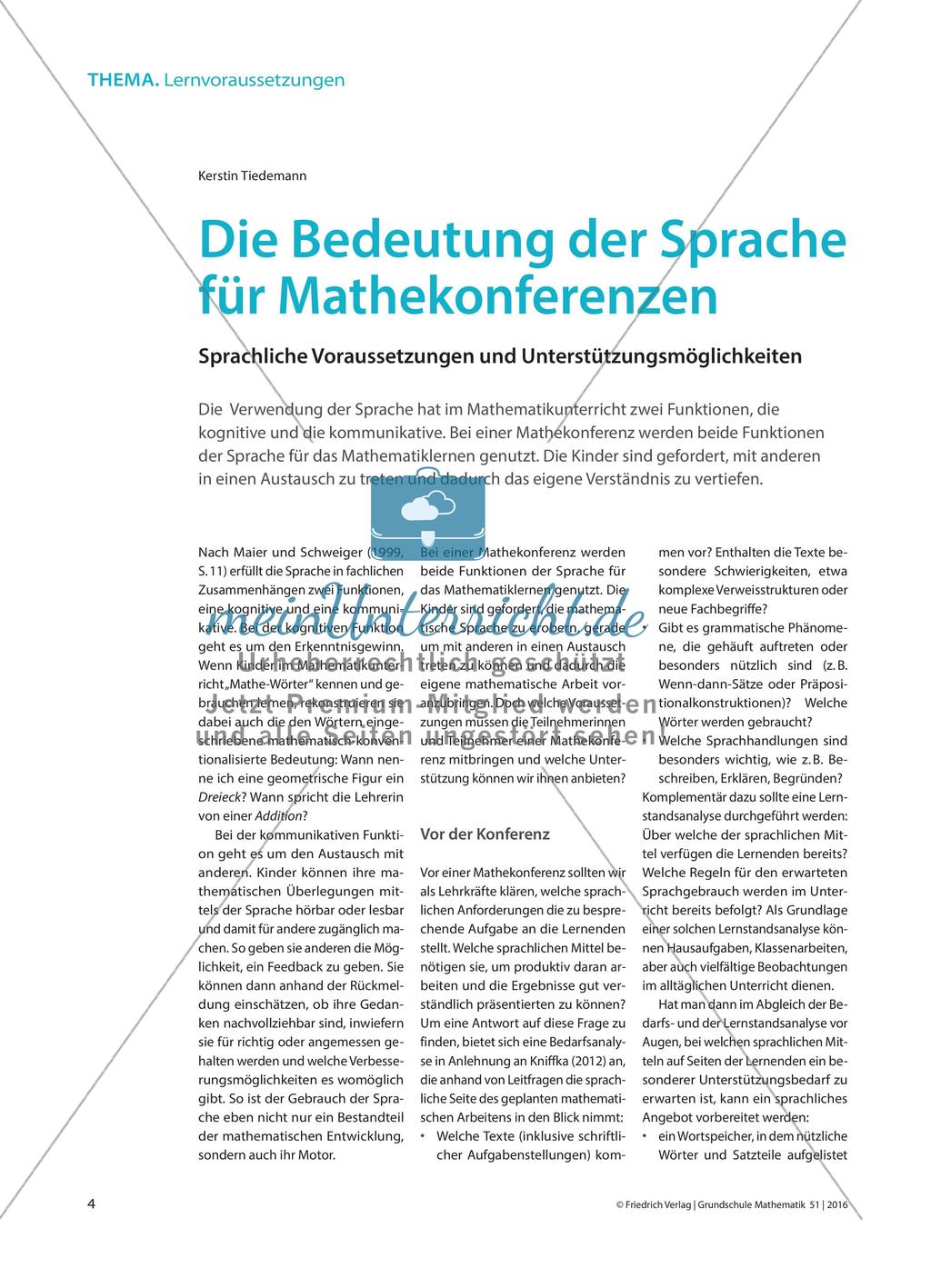 Die Bedeutung der Sprache für Mathekonferenzen - Sprachliche Voraussetzungen und Unterstützungsmöglichkeiten Preview 1
