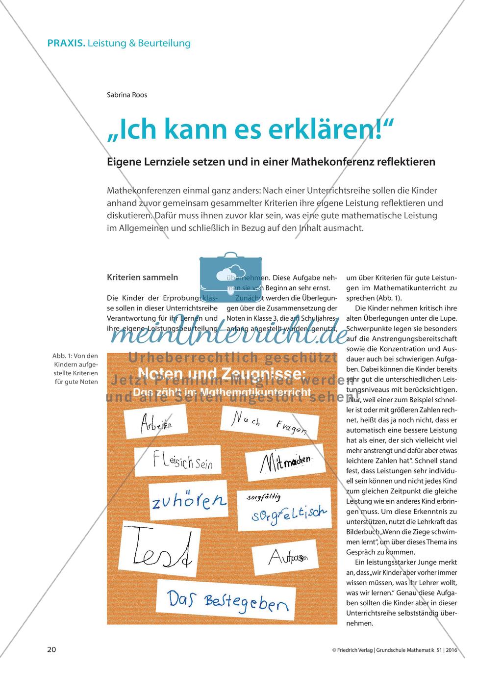„Ich kann es erklären!“ - Eigene Lernziele setzen und in einer Mathekonferenz reflektieren Preview 1