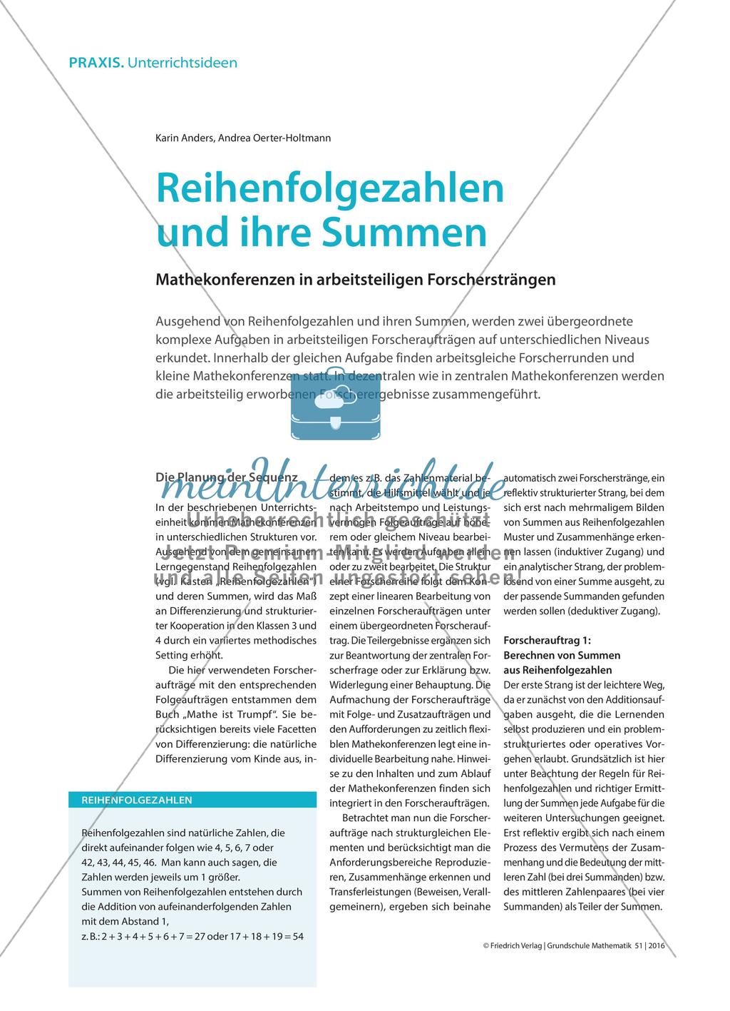 Reihenfolgezahlen und ihre Summen - Mathekonferenzen in arbeitsteiligen Forschersträngen Preview 1