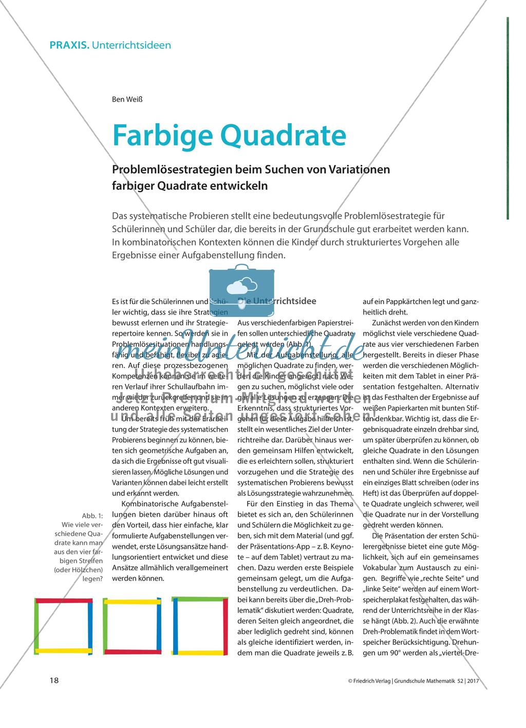 Farbige Quadrate - Problemlösestrategien beim Suchen von Variationen farbiger Quadrate entwickeln Preview 1