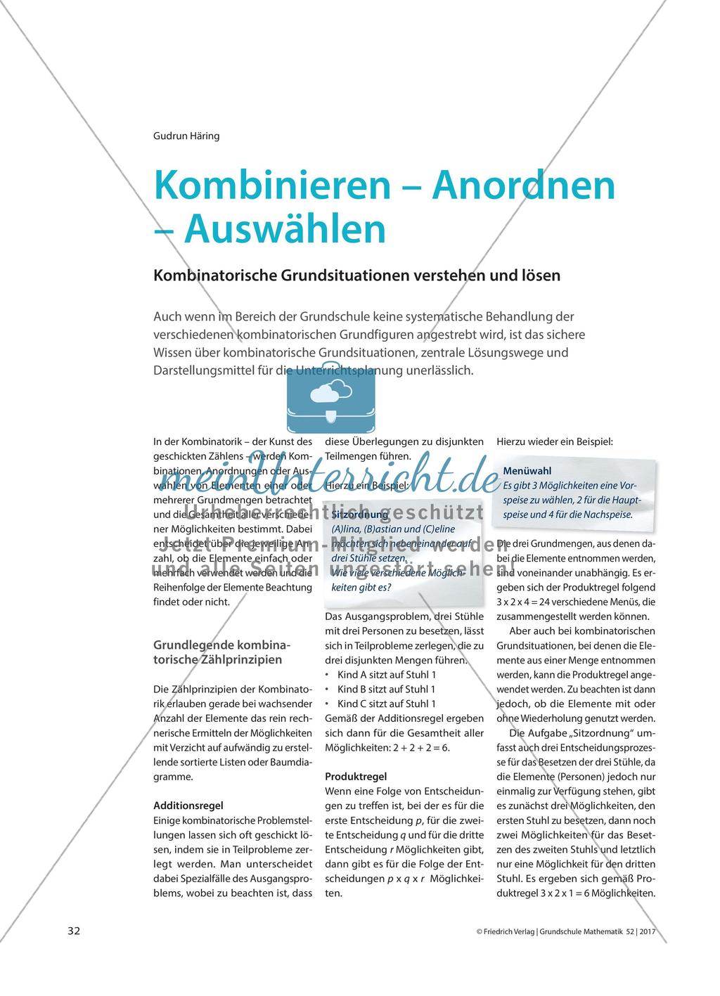 Kombinieren – Anordnen – Auswählen: Kombinatorische Grundsituationen verstehen und lösen Preview 1
