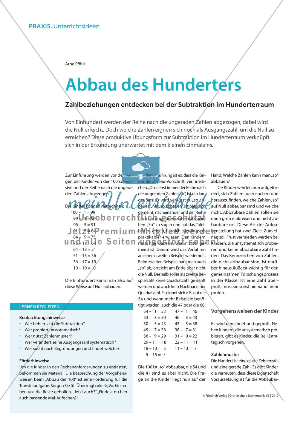 Abbau des Hunderters - Zahlbeziehungen entdecken bei der Subtraktion im Hunderterraum Preview 1