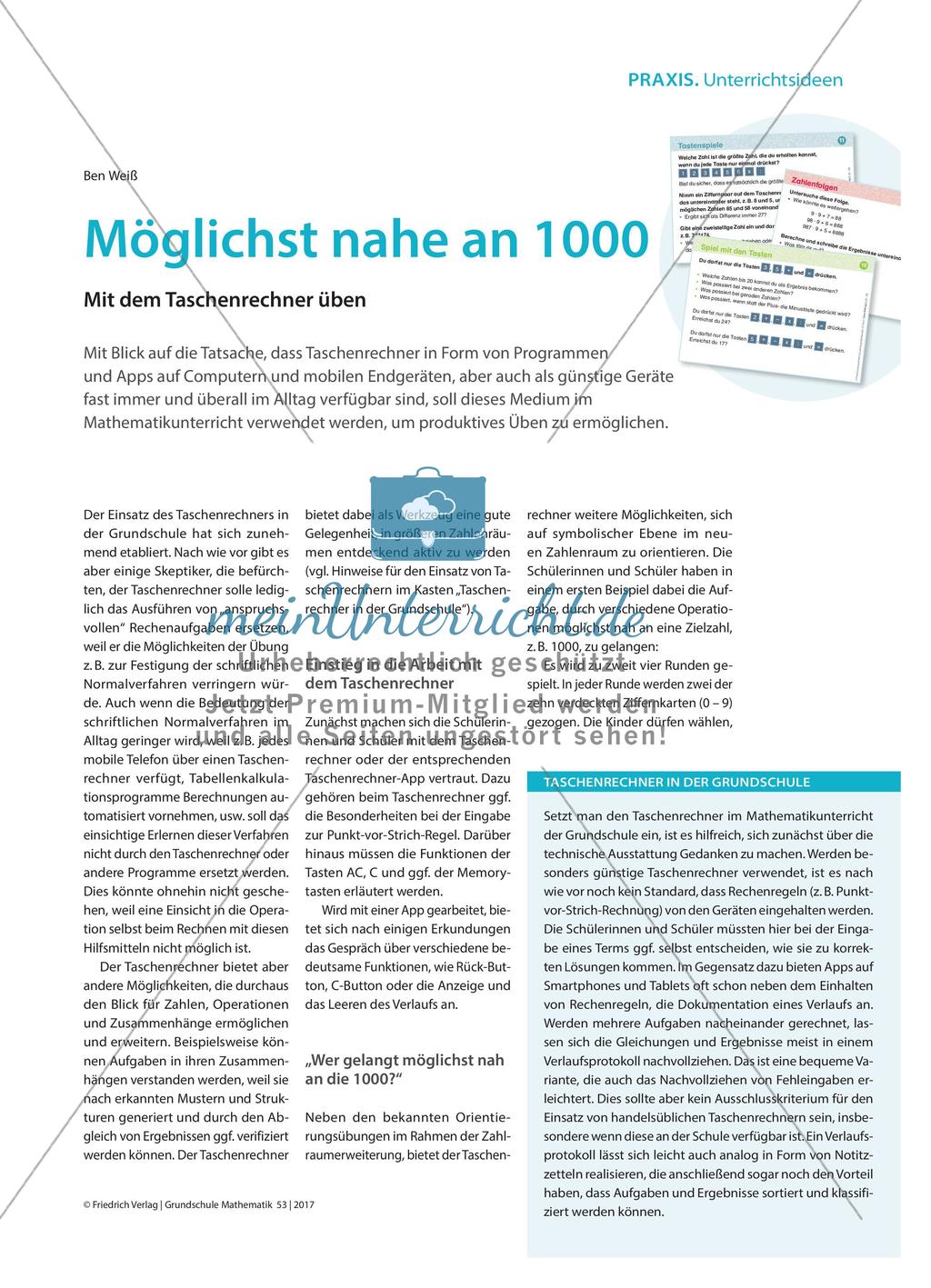 Möglichst nahe an 1000 - Mit dem Taschenrechner üben Preview 1