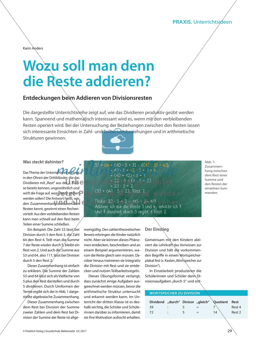 Wozu soll man denn die Reste addieren? - Entdeckungen beim Addieren von Divisionsresten Preview 1