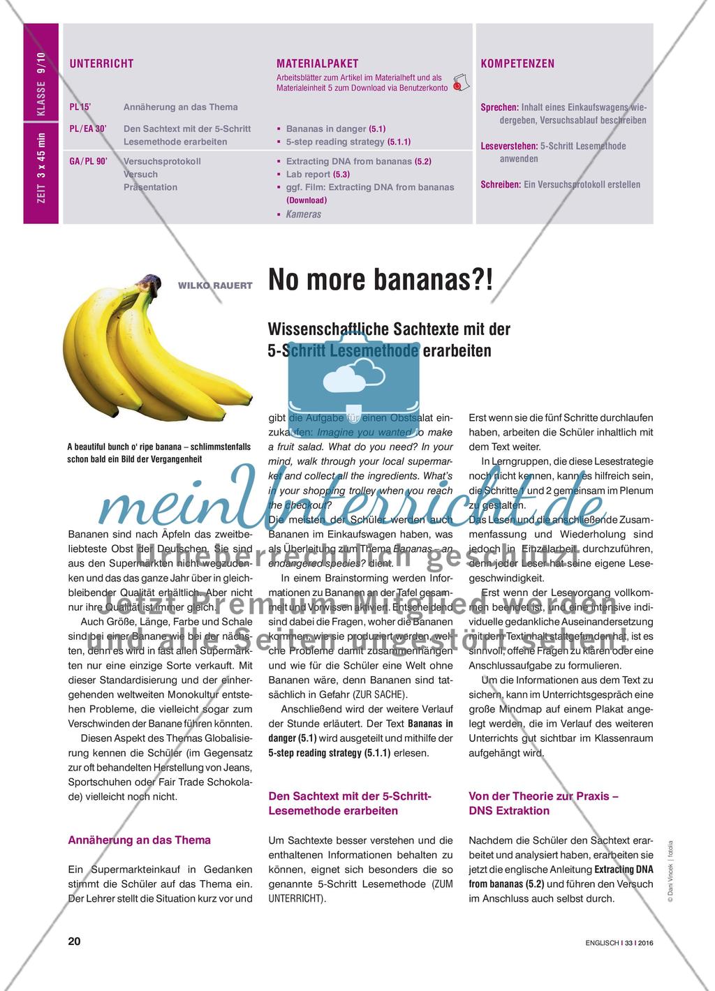 No more bananas?! - Wissenschaftliche Sachtexte mit der 5-Schritt Lesemethode erarbeiten Preview 1