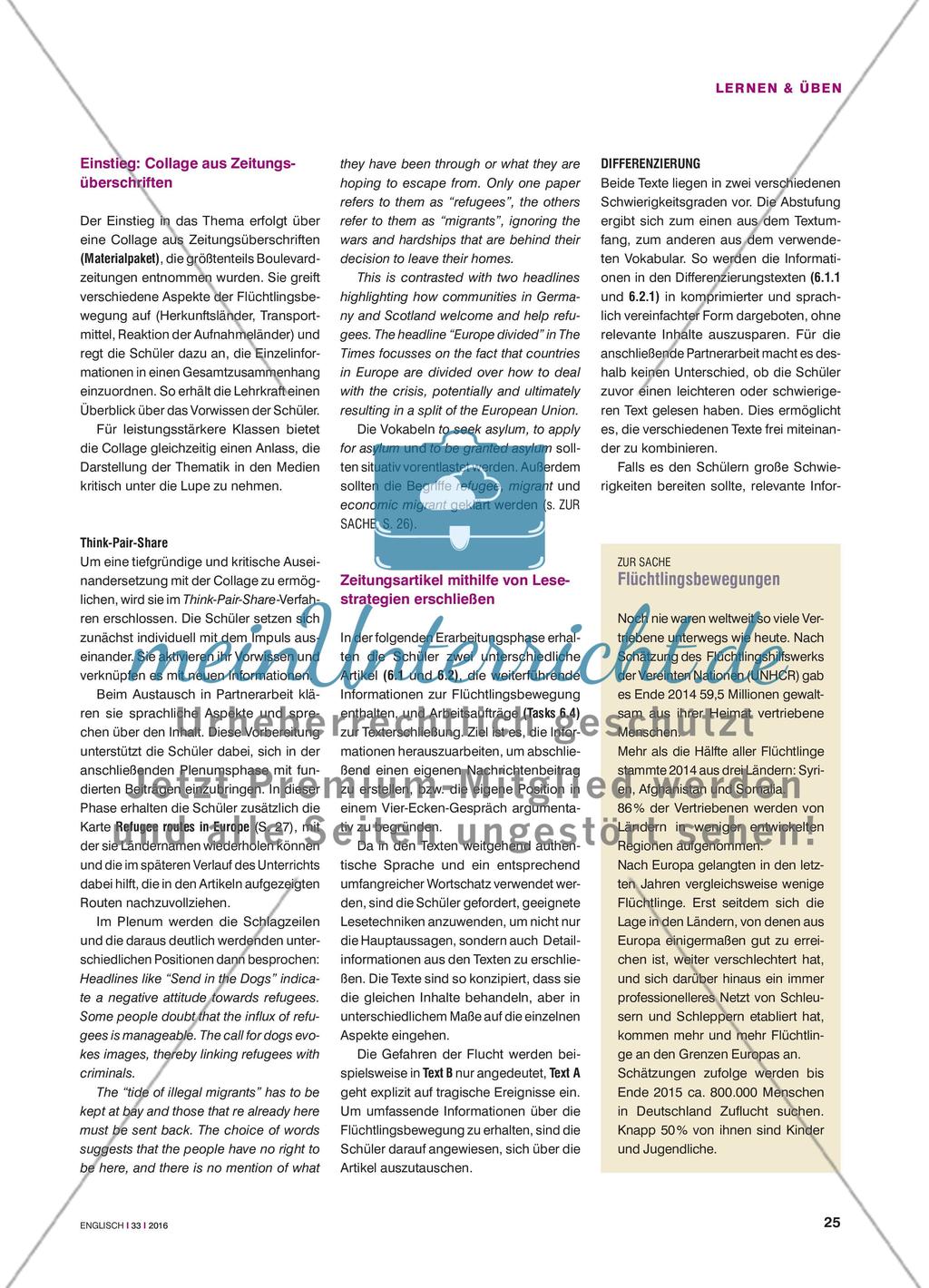 Refugees head for Europe - Zeitungsartikeln Informationen entnehmen und einen Nachrichtenbeitrag erstellen Preview 2