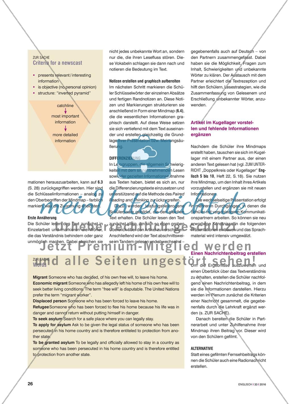 Refugees head for Europe - Zeitungsartikeln Informationen entnehmen und einen Nachrichtenbeitrag erstellen Preview 3