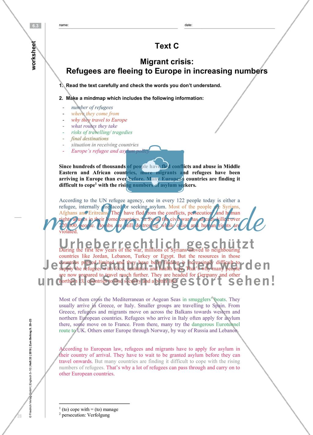 Refugees head for Europe - Zeitungsartikeln Informationen entnehmen und einen Nachrichtenbeitrag erstellen Preview 5