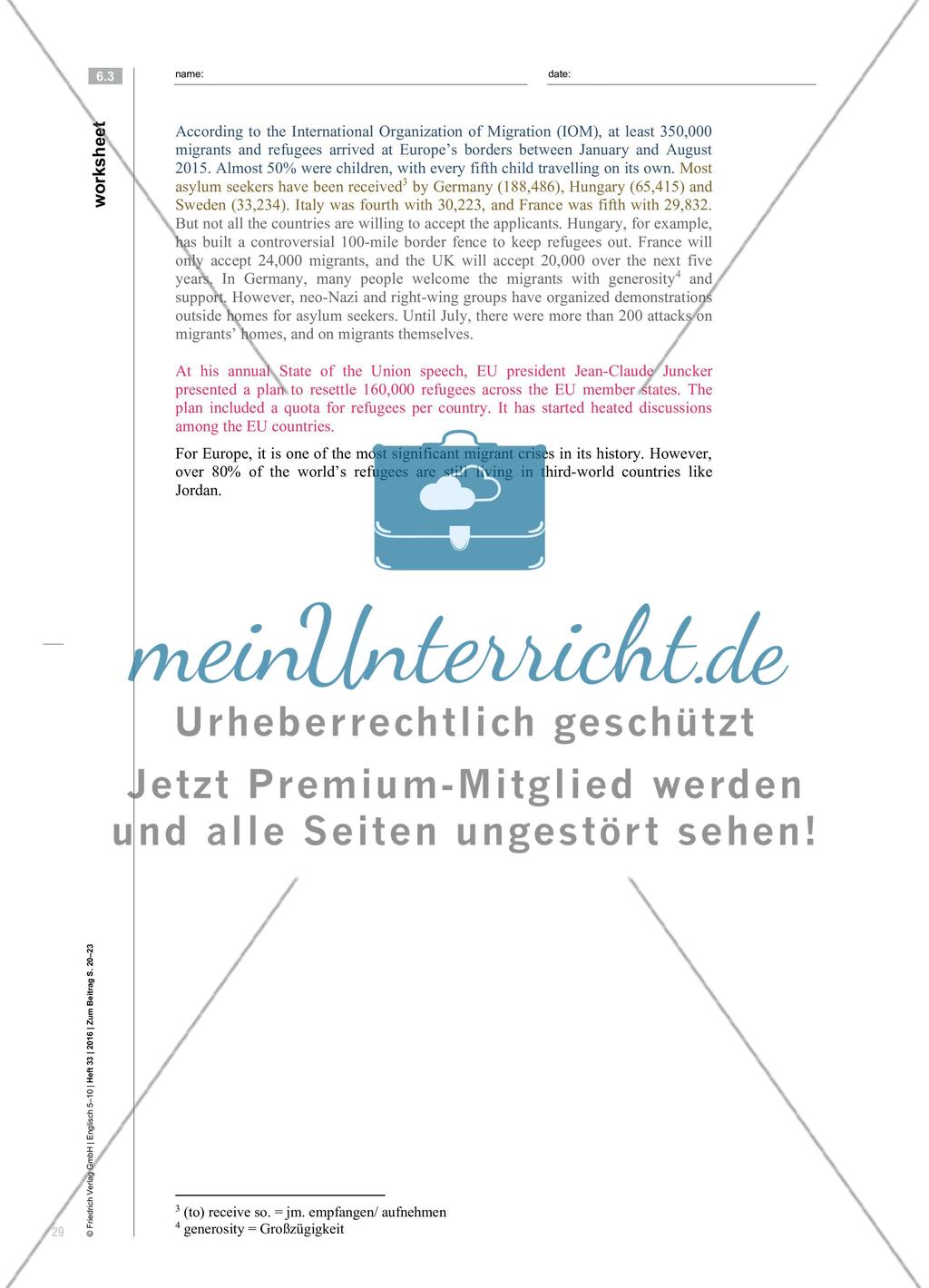 Refugees head for Europe - Zeitungsartikeln Informationen entnehmen und einen Nachrichtenbeitrag erstellen Preview 6