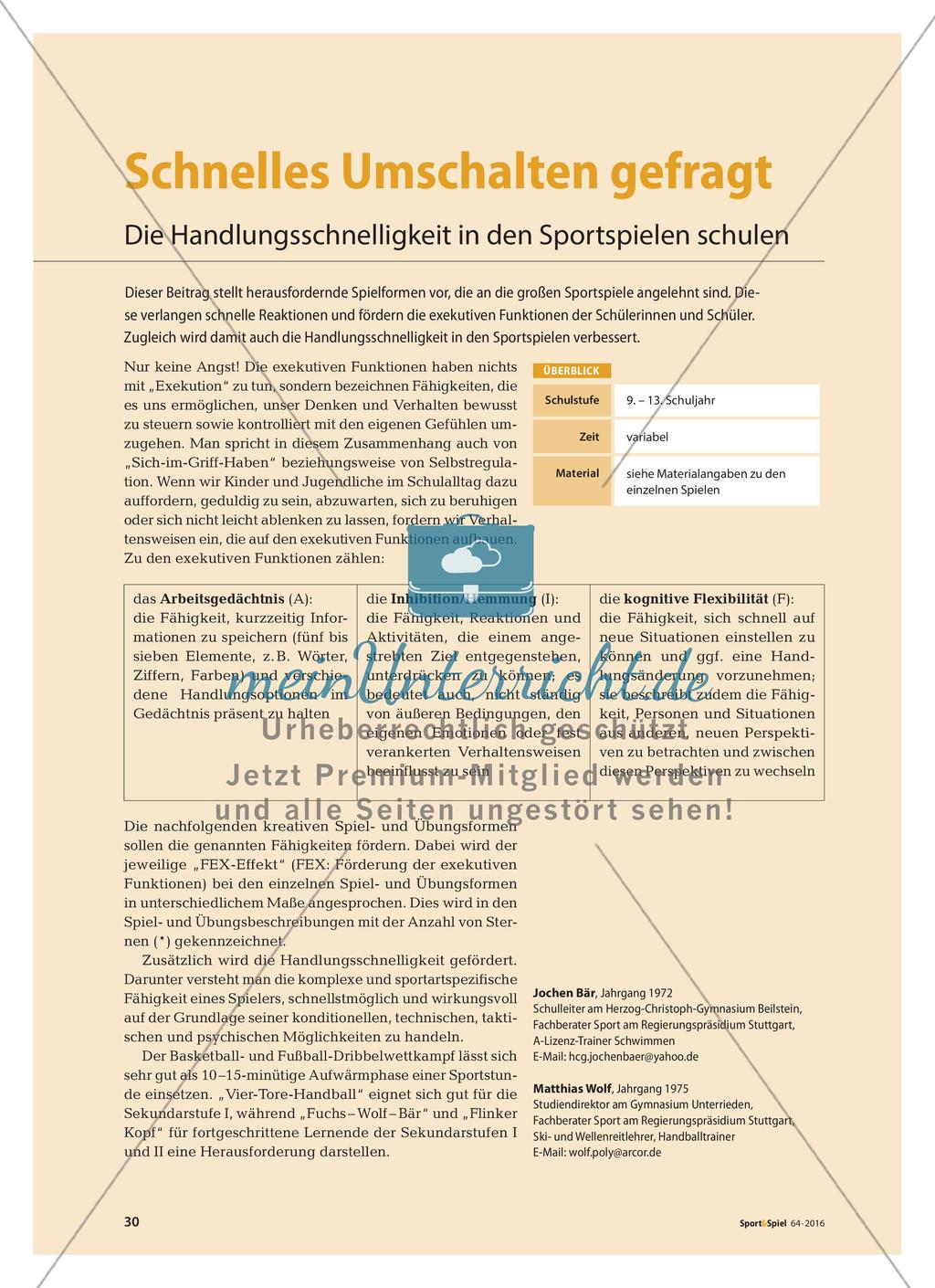 Schulung der Handlungsschnelligkeit in den Sportspielen Preview 1