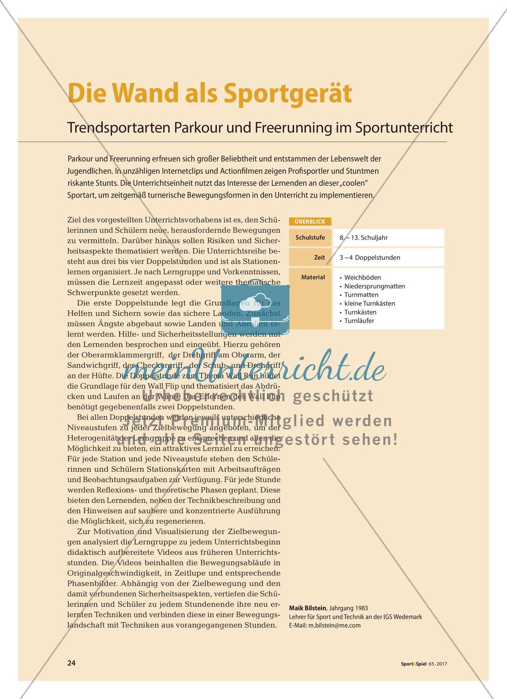 Die Wand als Sportgerät - Trendsportarten Parkour und Freerunning im Sportunterricht Preview 1