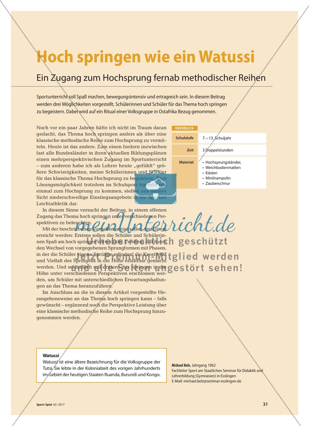 Hoch springen wie ein Watussi - Ein Zugang zum Hochsprung fernab methodischer Reihen Preview 1