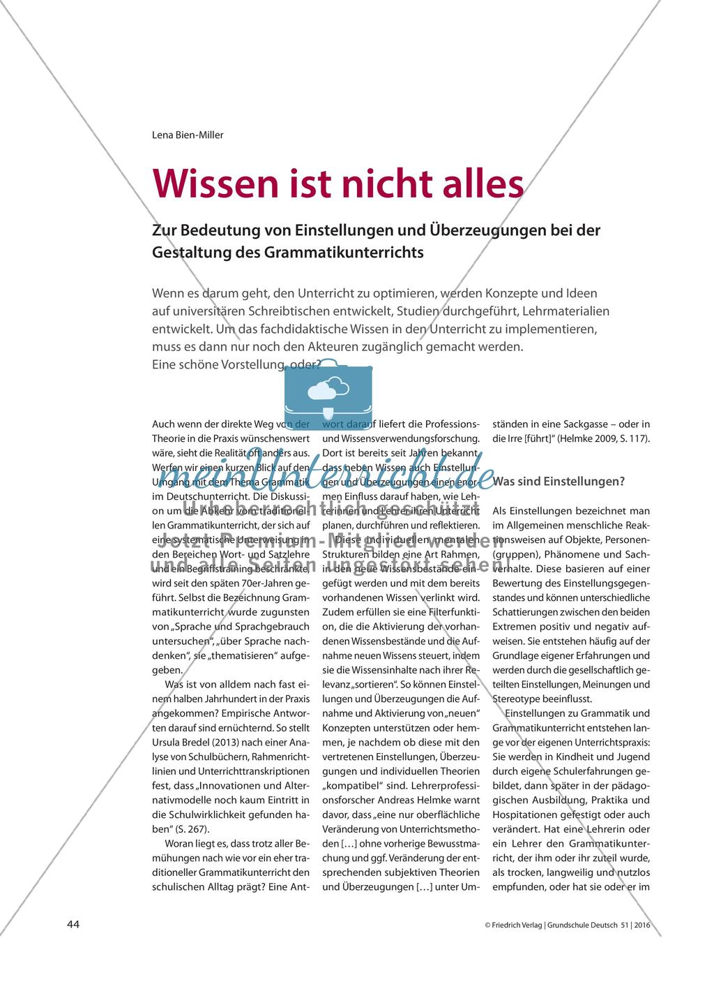 Wissen ist nicht alles - Zur Bedeutung von Einstellungen und Überzeugungen bei der Gestaltung des Grammatikunterrichts Preview 1