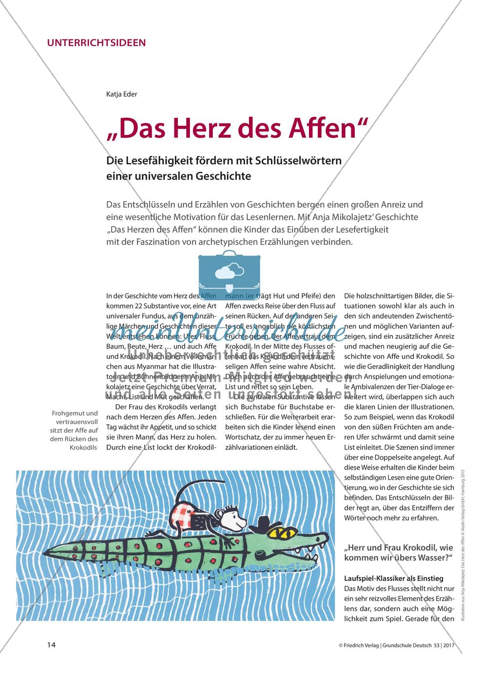 „Das Herz des Affen“ - Die Lesefähigkeit fördern mit Schlüsselwörtern einer universalen Geschichte Preview 1