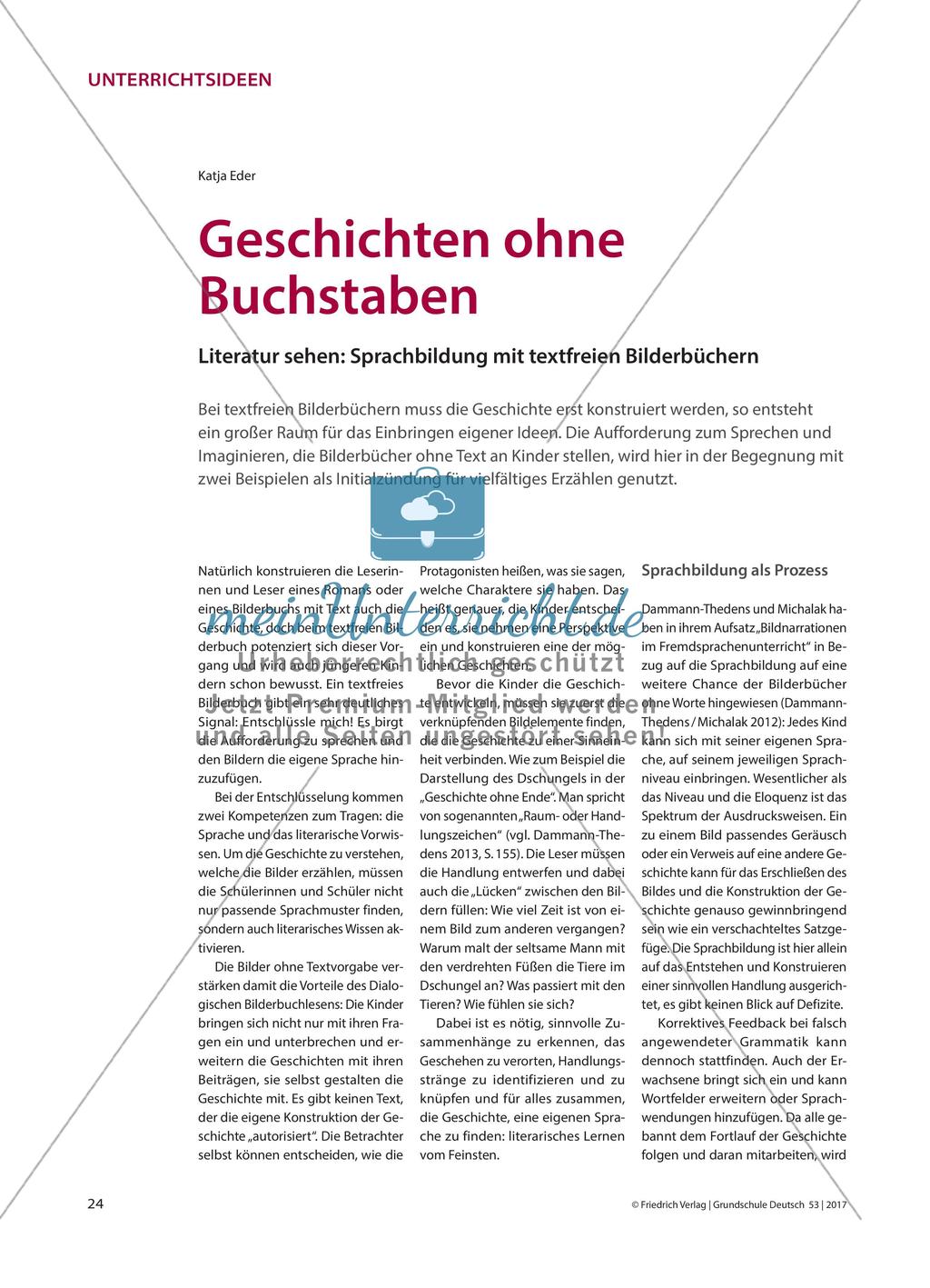 Geschichten ohne Buchstaben - Literatur sehen: Sprachbildung mit textfreien Bilderbüchern Preview 1