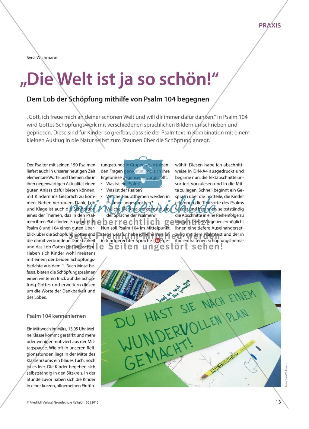 „Die Welt ist ja so schön!“ - Dem Lob der Schöpfung mithilfe von Psalm 104 begegnen Preview 1
