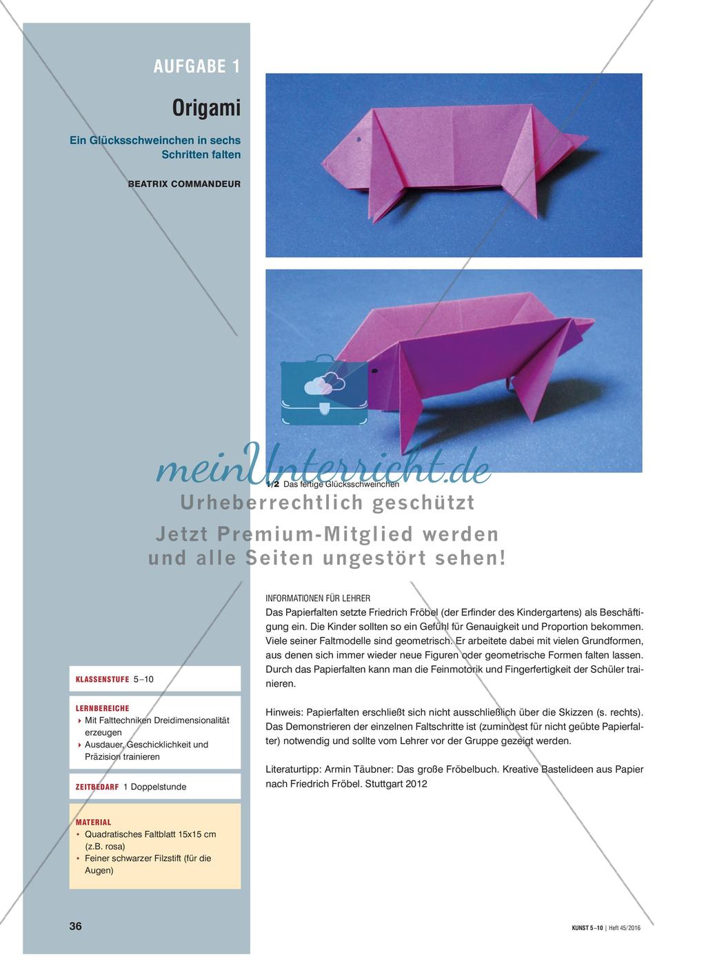 Origami - Ein Glücksschweinchen in sechs Schritten falten Preview 1
