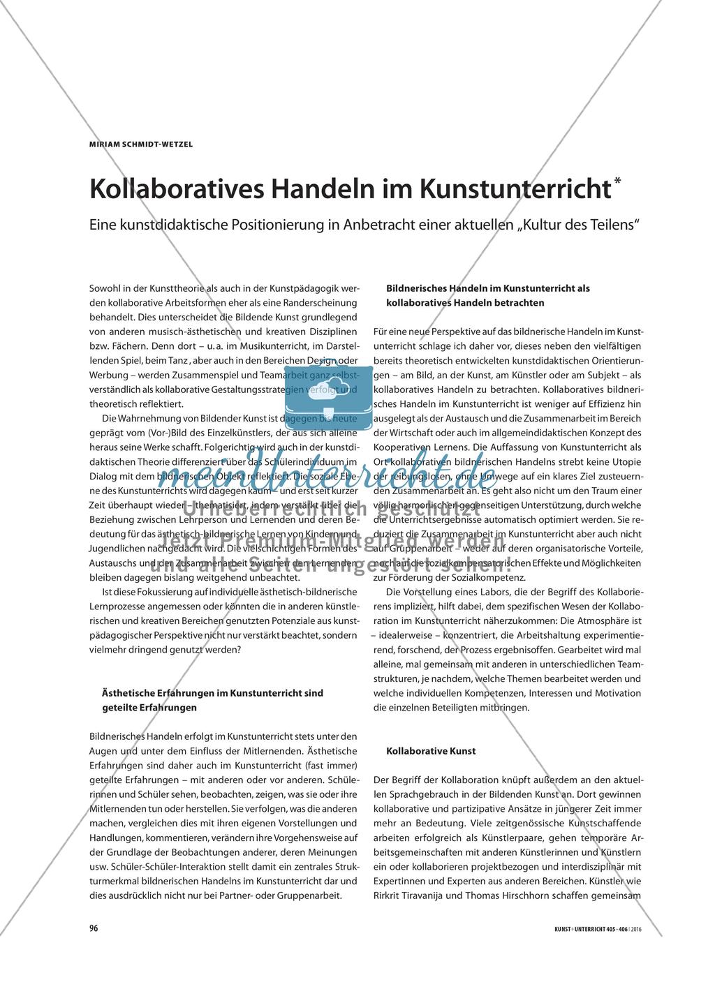 Kollaboratives Handeln im Kunstunterricht - Eine kunstdidaktische Positionierung in Anbetracht einer aktuellen „Kultur des Teilens“ Preview 1