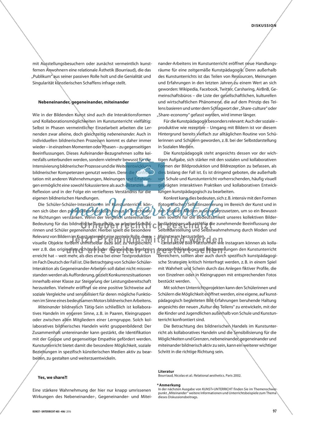 Kollaboratives Handeln im Kunstunterricht - Eine kunstdidaktische Positionierung in Anbetracht einer aktuellen „Kultur des Teilens“ Preview 2