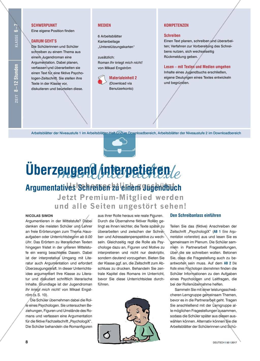 Überzeugend interpetieren - Argumentatives Schreiben zu einem Jugendbuch Preview 1