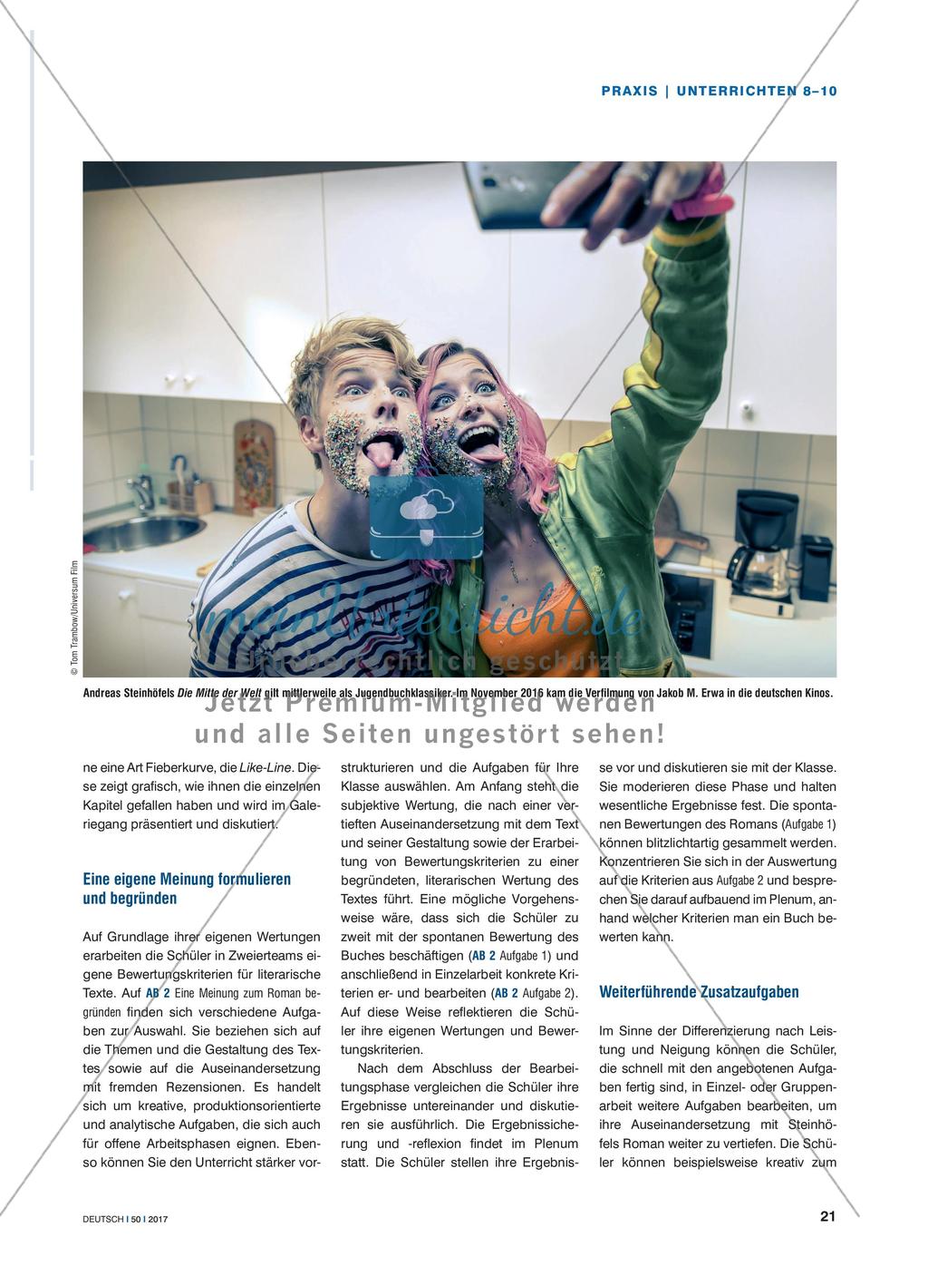 „Die Mitte der Welt finde ich ...“ - Eine Lektüre differenziert bewerten als Anlass gemeinsamen Lernens Preview 2