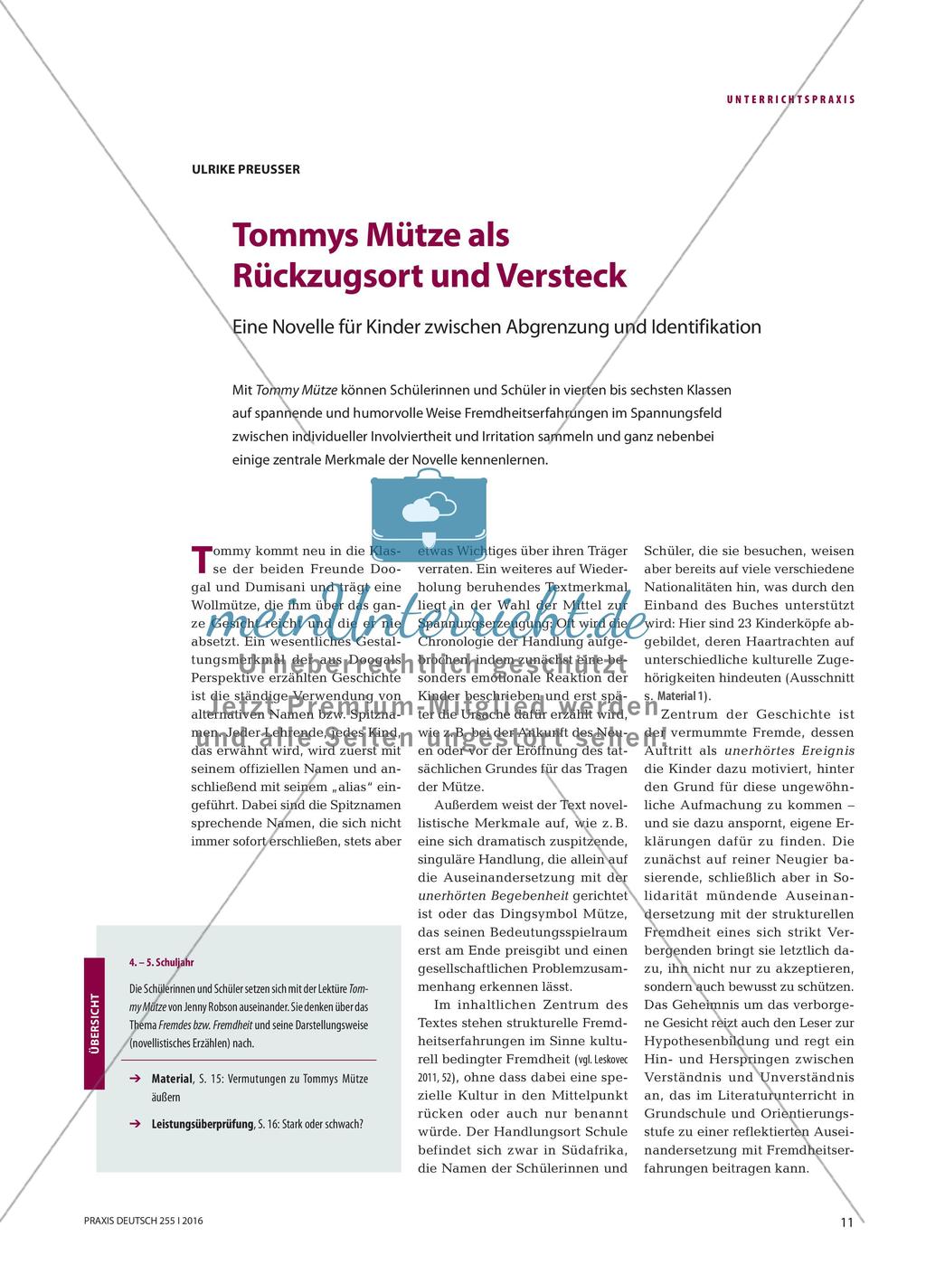 Tommys Mütze als Rückzugsort und Versteck - Eine Novelle für Kinder zwischen Abgrenzung und Identifikation Preview 1