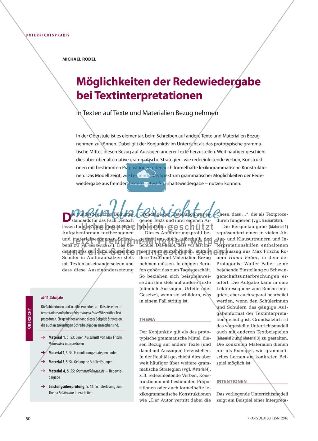 Möglichkeiten der Redewiedergabe bei Textinterpretationen - In Texten auf Texte und Materialien Bezug nehmen Preview 1