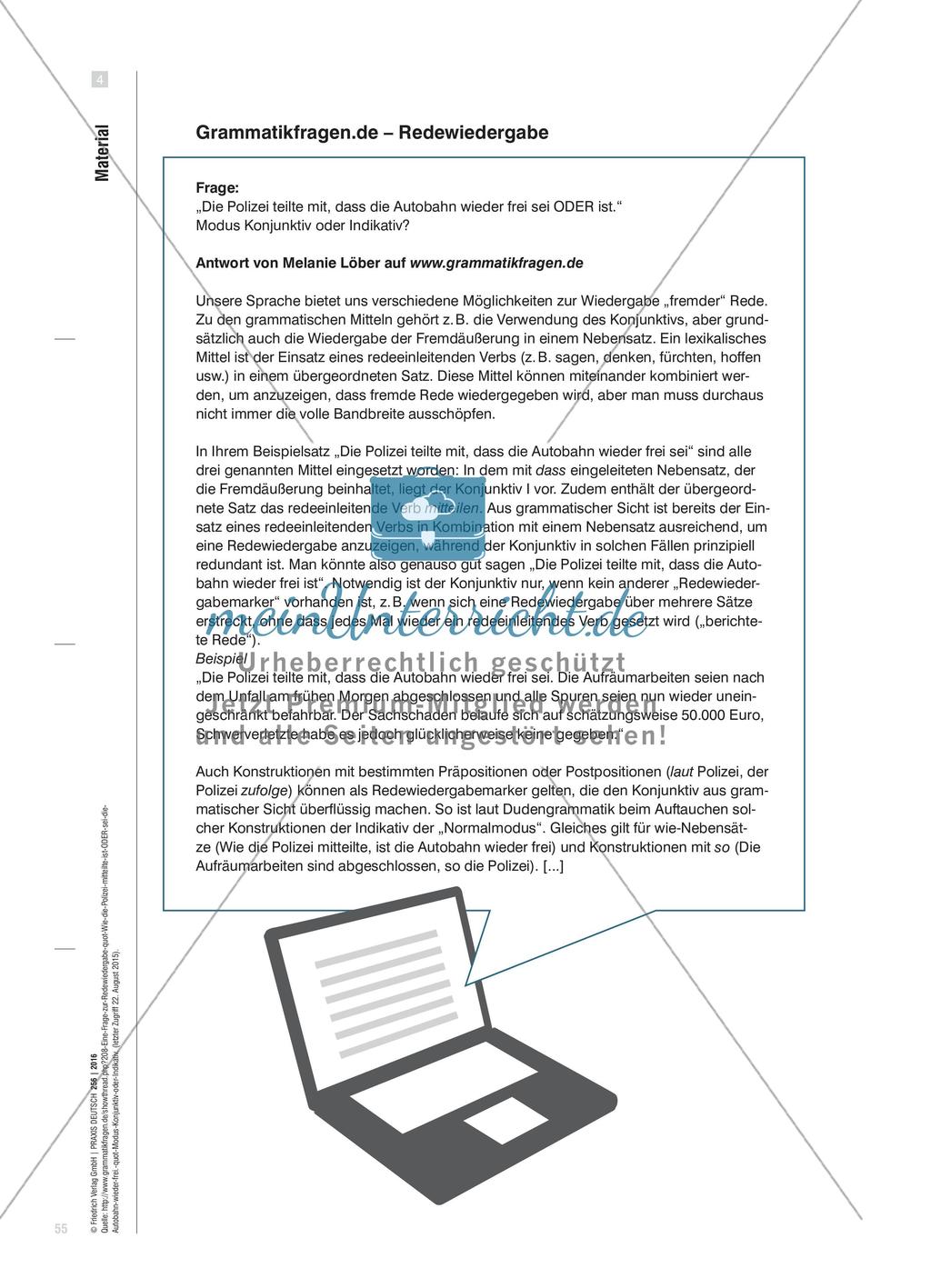 Möglichkeiten der Redewiedergabe bei Textinterpretationen - In Texten auf Texte und Materialien Bezug nehmen Preview 6