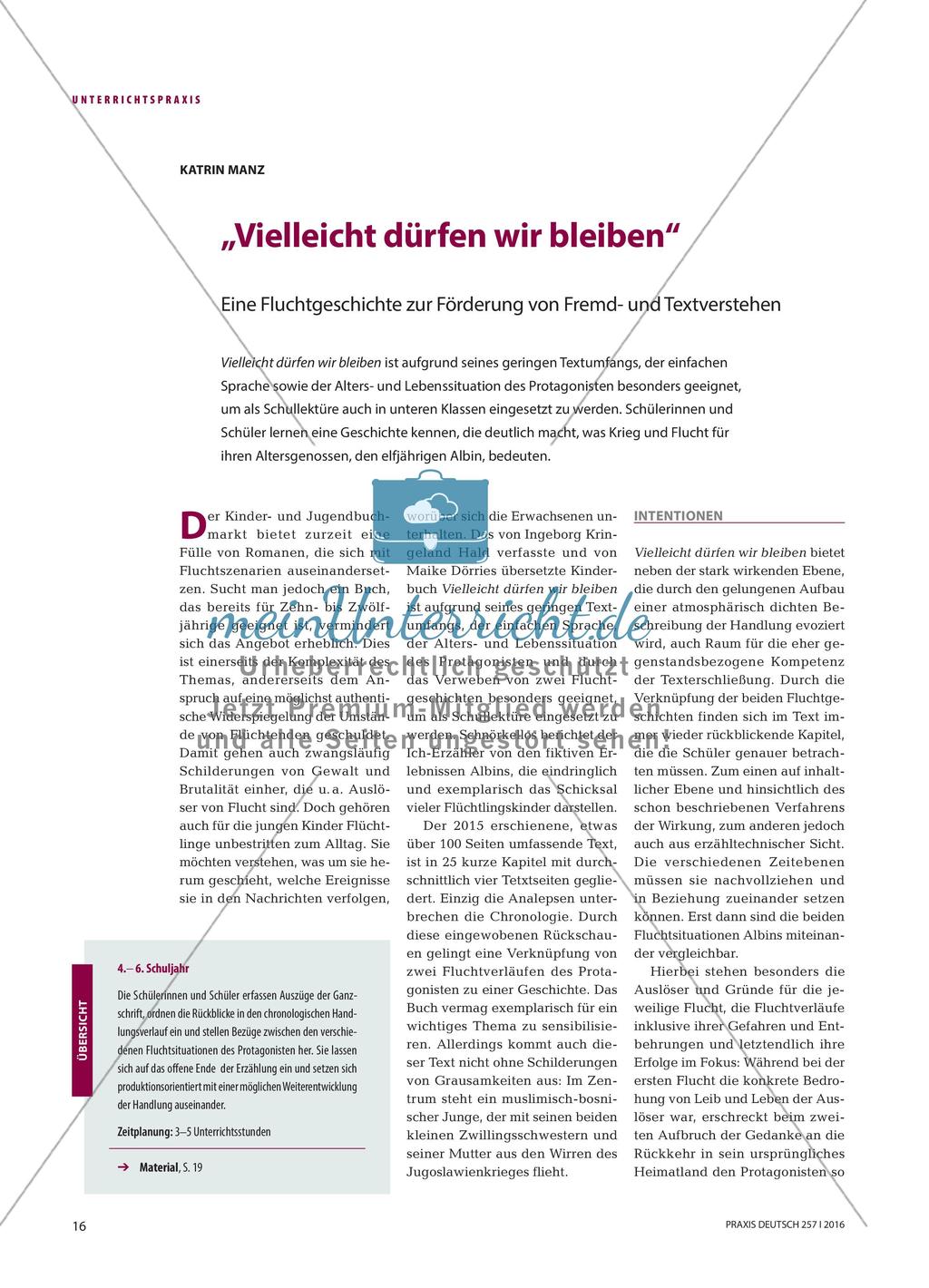 „Vielleicht dürfen wir bleiben“ - Eine Fluchtgeschichte zur Förderung von Fremd- und Textverstehen Preview 1