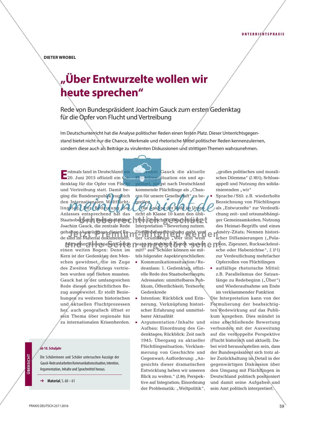 „Über Entwurzelte wollen wir heute sprechen“ - Rede von Bundespräsident Joachim Gauck zum ersten Gedenktag für die Opfer von Flucht und Vertreibung Preview 1