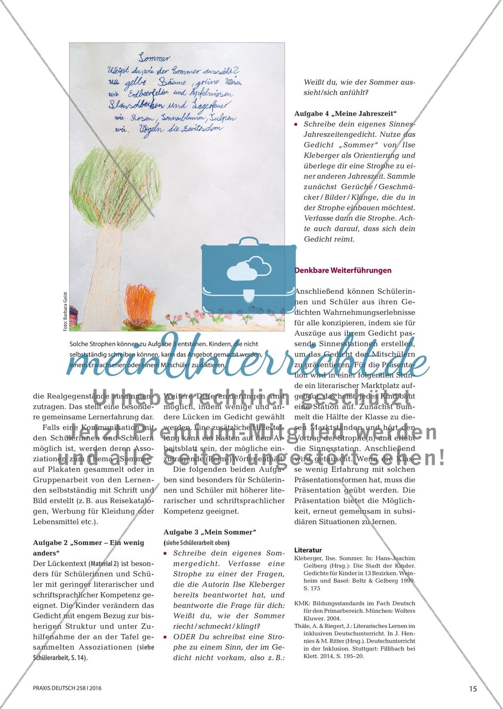 Den Sommer gemeinsam hören, riechen, schmecken, fühlen und sehen - Sinneswahrnehmung aktivieren und so bei der gesamten Lerngruppe literarisches Lernen initiieren Preview 4