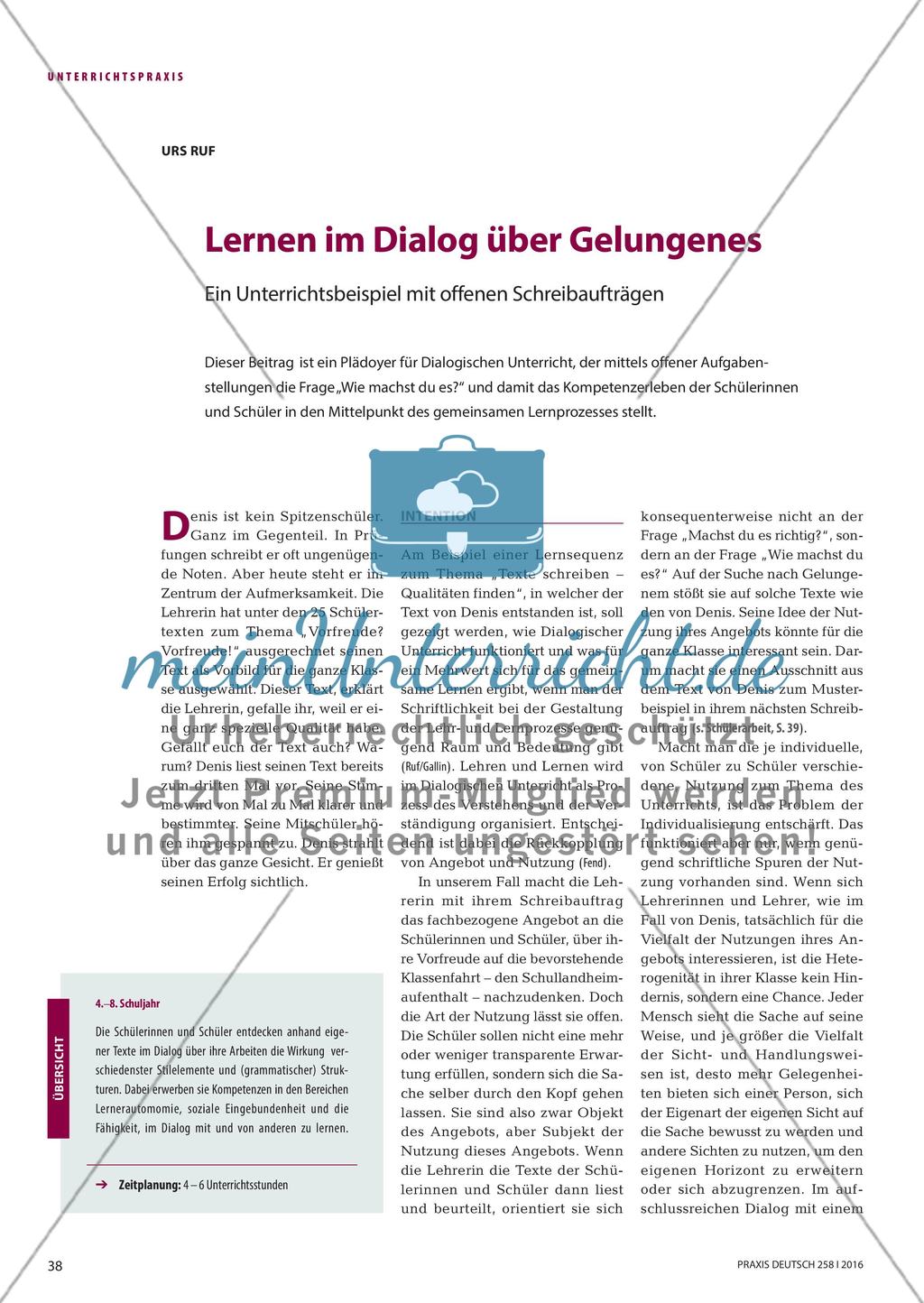 Lernen im Dialog über Gelungenes - Ein Unterrichtsbeispiel mit offenen Schreibaufträgen Preview 1