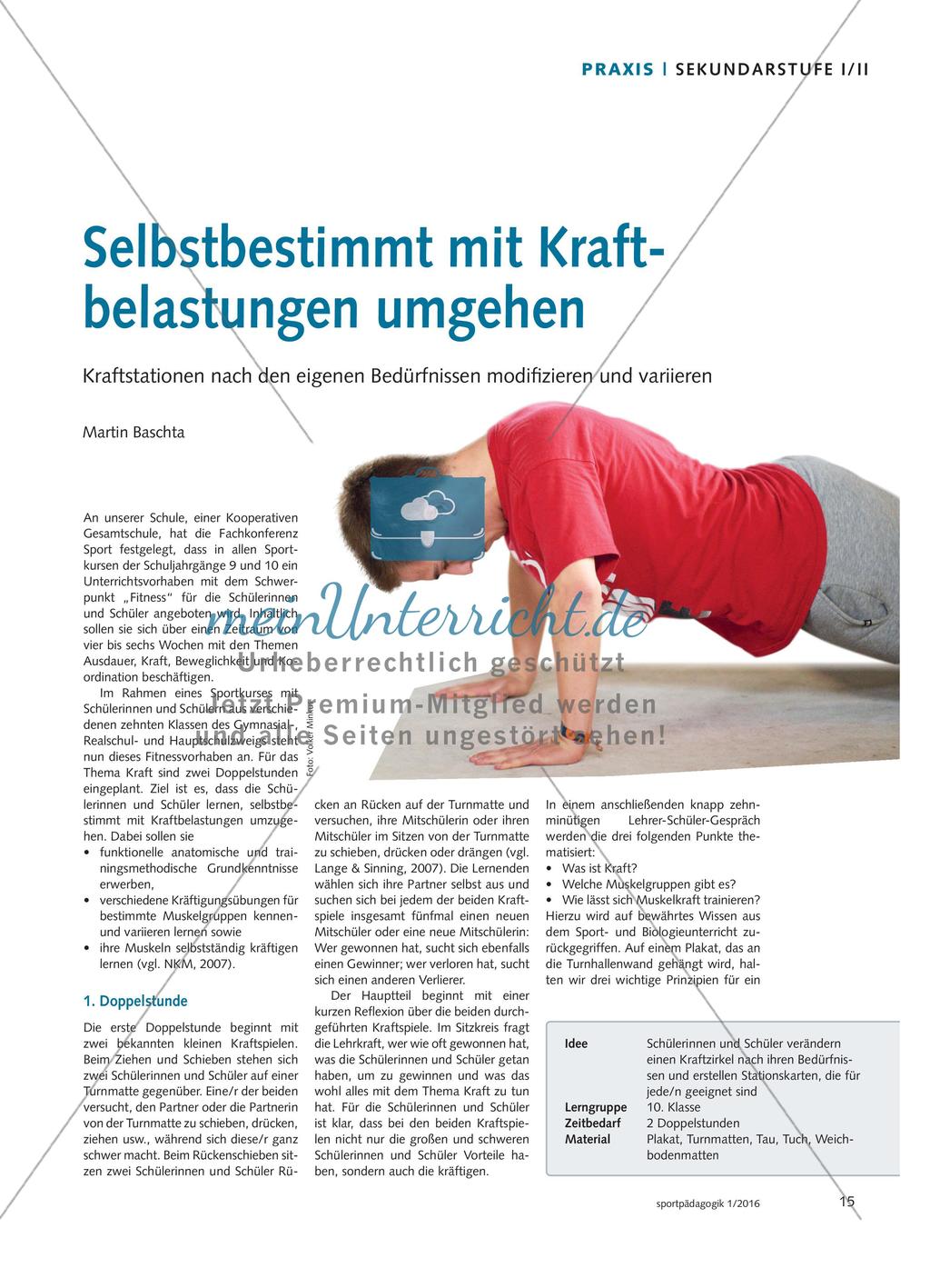 Selbstbestimmt mit Kraftbelastungen umgehen - Kraftstationen nach den eigenen Bedürfnissen modifizieren und variieren Preview 1