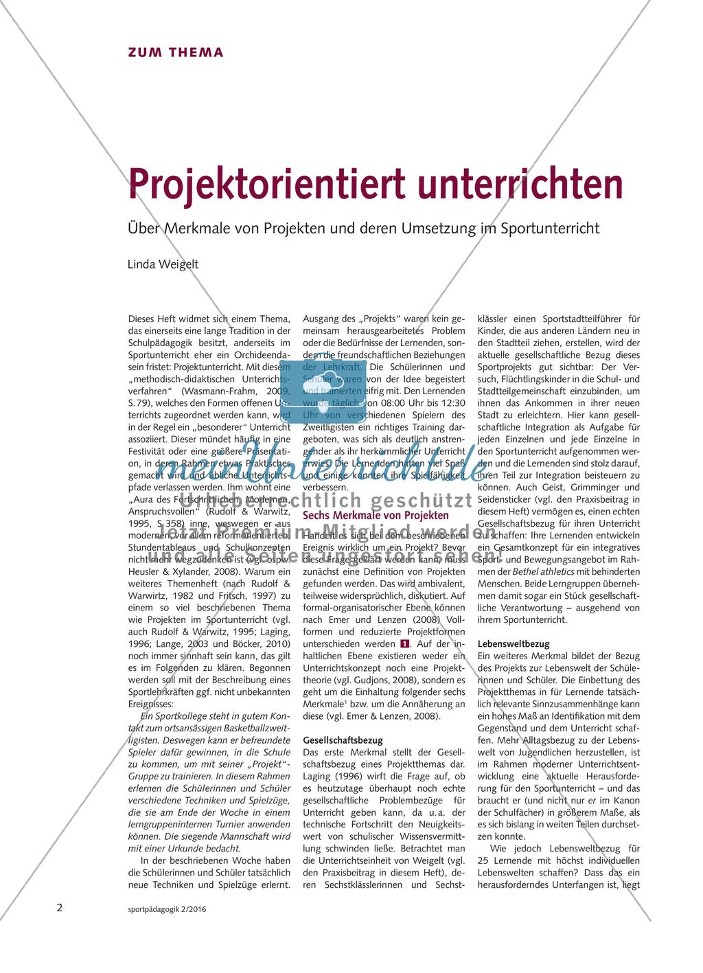 Projektorientiert unterrichten - Über Merkmale von Projekten und deren Umsetzung im Sportunterricht Preview 1