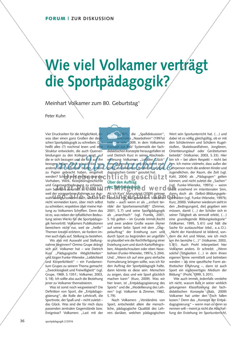 Wie viel Volkamer verträgt die Sportpädagogik? - Meinhart Volkamer zum 80. Geburtstag Preview 1