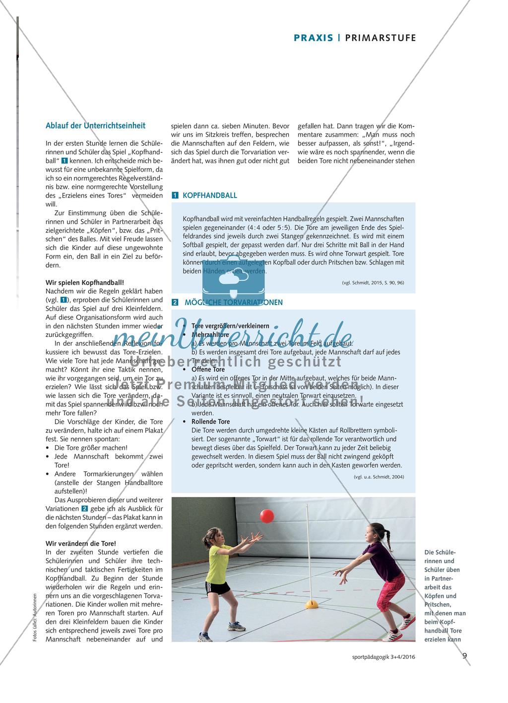 „Wenn jemand ein Tor macht, dann freuen sich ja alle!“ - Torvariationen im Kopfhandball-Spiel erfahren und selbstständig gestalten Preview 2
