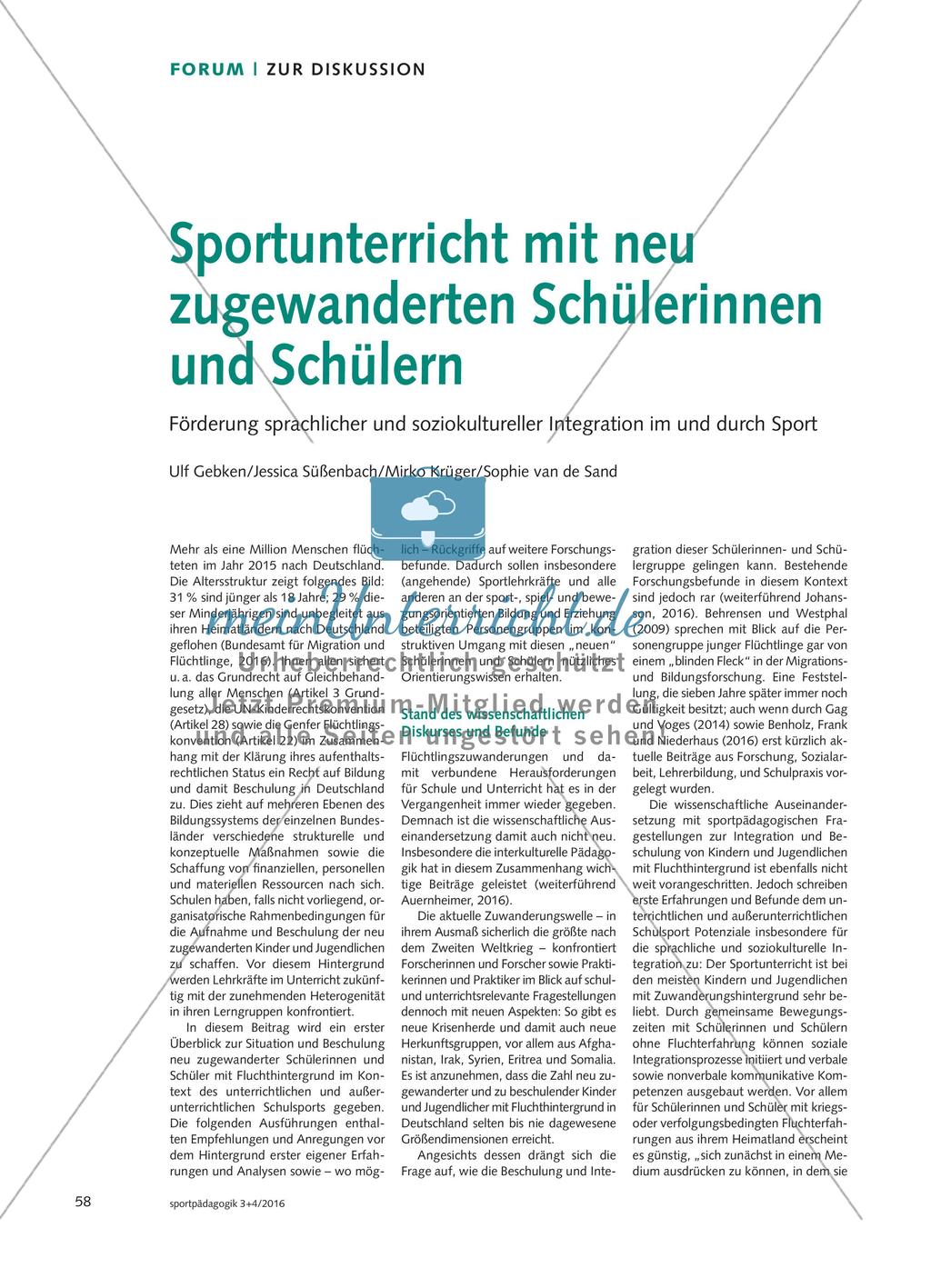 Sportunterricht mit neu zugewanderten Schülerinnen und Schülern - Förderung sprachlicher und soziokultureller Integration im und durch Sport Preview 1