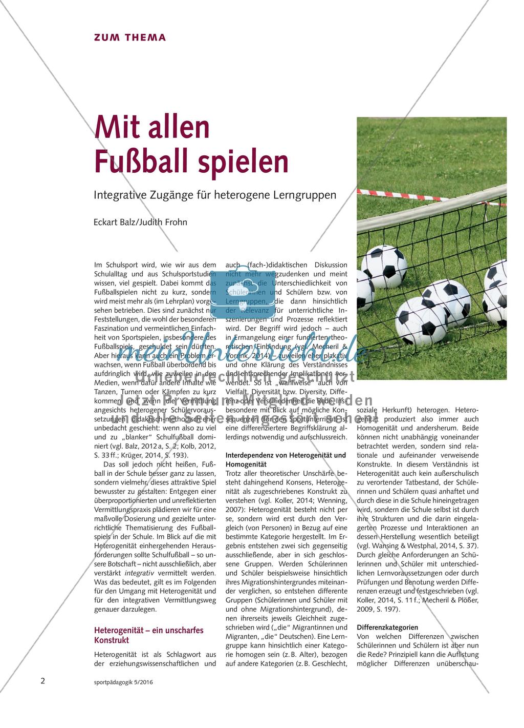 Mit allen Fußball spielen - Integrative Zugänge für heterogene Lerngruppen Preview 1