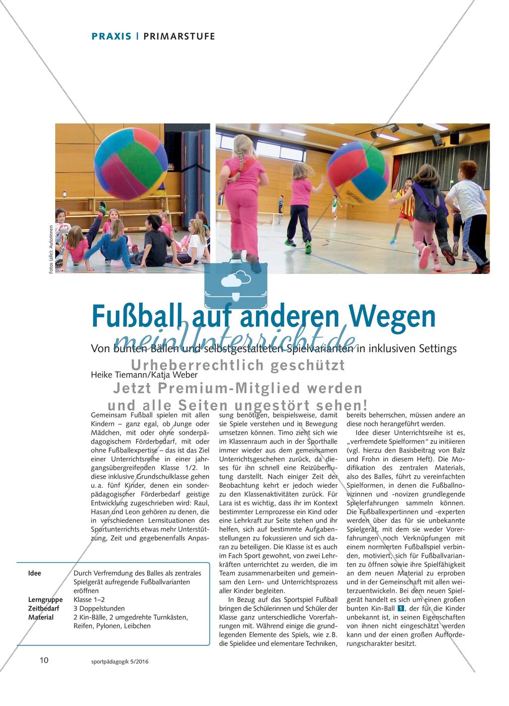 Fußball auf anderen Wegen - Von bunten Bällen und selbstgestalteten Spielvarianten in inklusiven Settings Preview 1