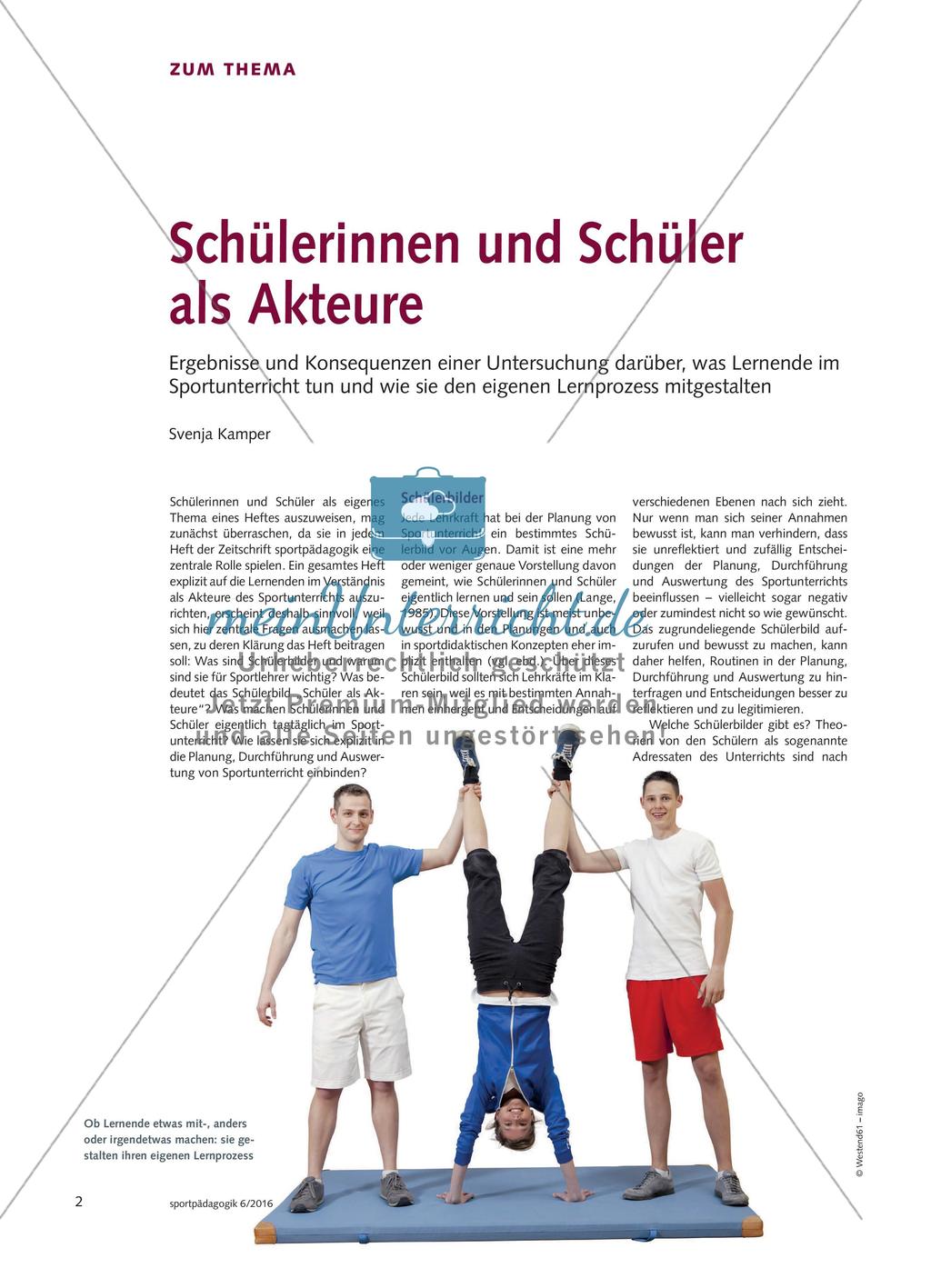 Schülerinnen und Schüler als Akteure - Ergebnisse und Konsequenzen einer Untersuchung darüber, was Lernende im Sportunterricht tun und wie sie den eigenen Lernprozess mitgestalten Preview 1