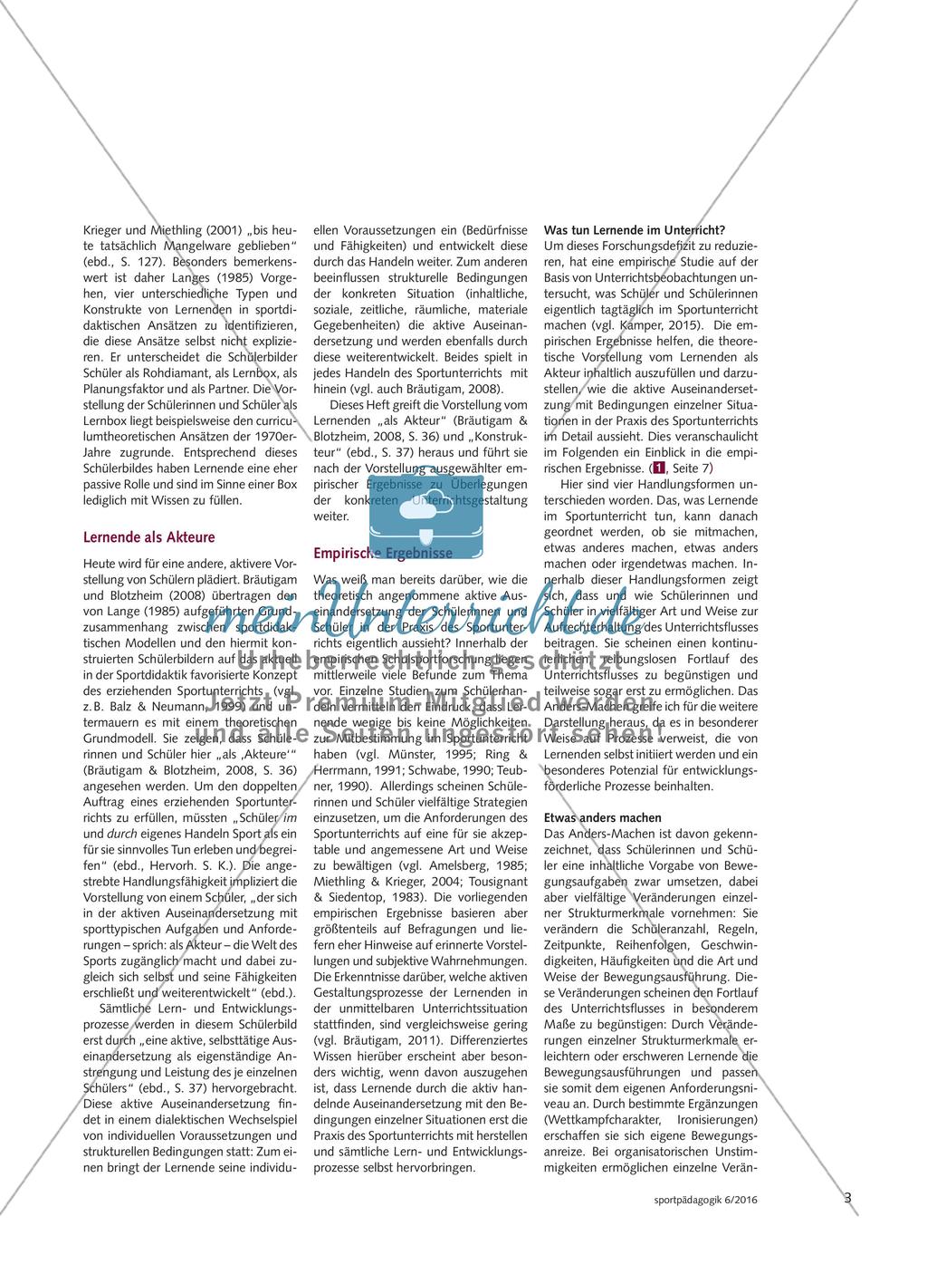 Schülerinnen und Schüler als Akteure - Ergebnisse und Konsequenzen einer Untersuchung darüber, was Lernende im Sportunterricht tun und wie sie den eigenen Lernprozess mitgestalten Preview 2