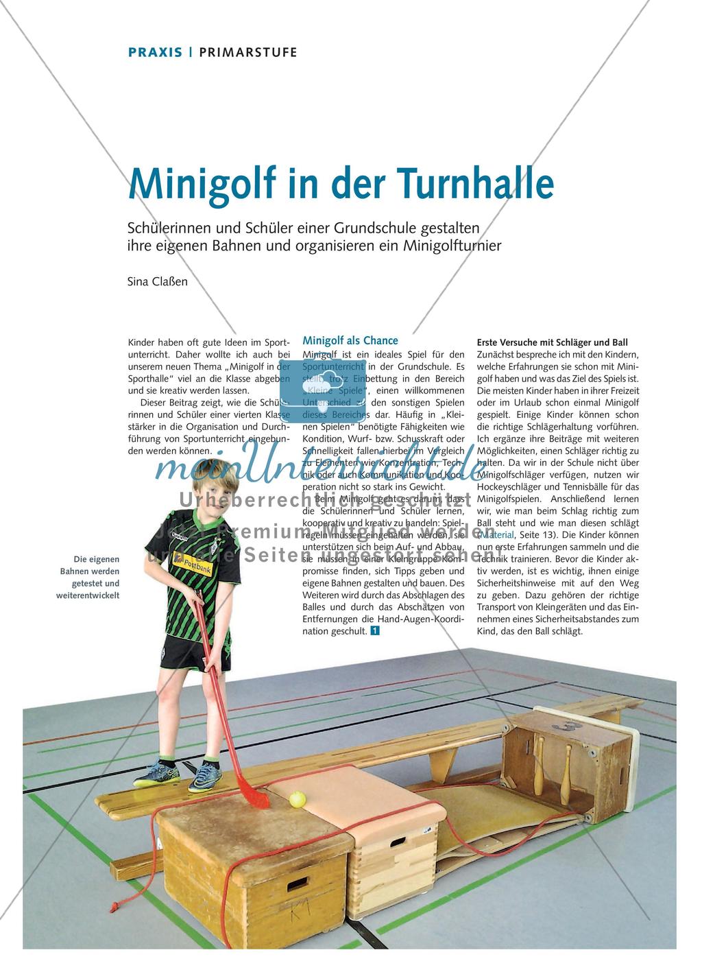 Minigolf in der Turnhalle - Schülerinnen und Schüler einer Grundschule gestalten ihre eigenen Bahnen und organisieren ein Minigolfturnier Preview 1