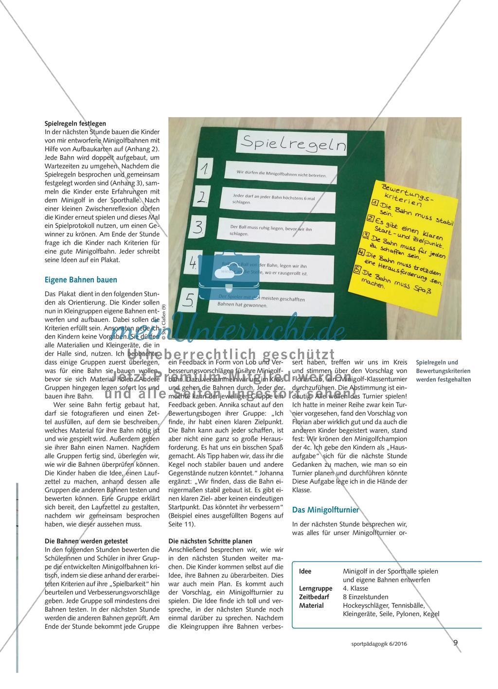 Minigolf in der Turnhalle - Schülerinnen und Schüler einer Grundschule gestalten ihre eigenen Bahnen und organisieren ein Minigolfturnier Preview 2