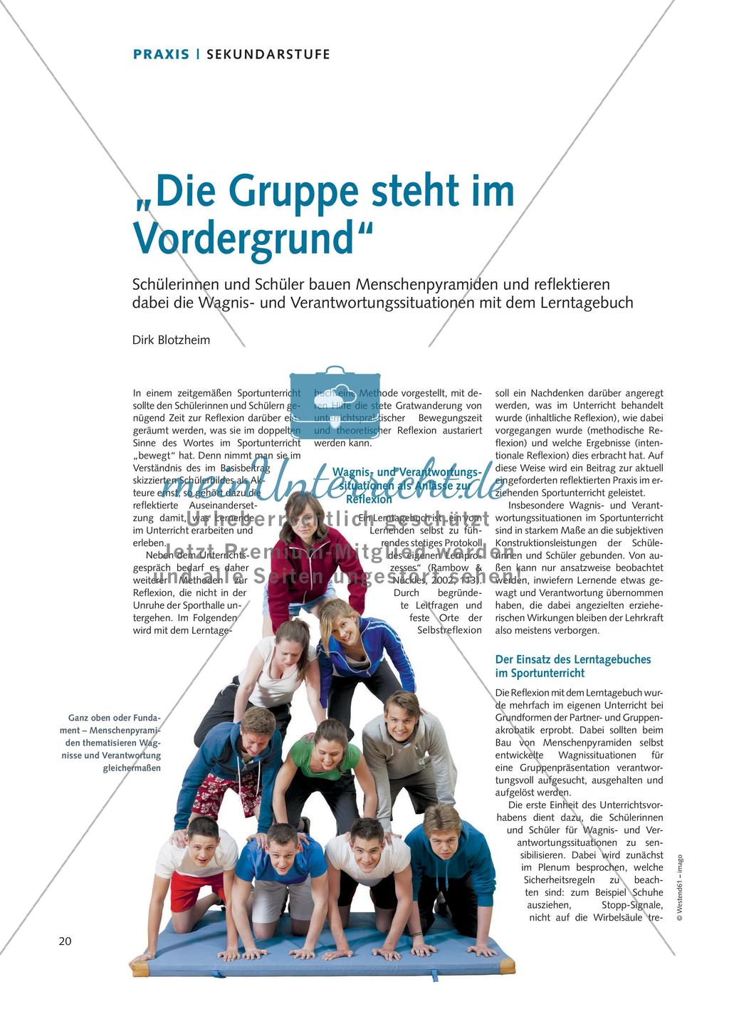 „Die Gruppe steht im Vordergrund“- Schülerinnen und Schüler bauen Menschenpyramiden und reflektieren dabei die Wagnis- und Verantwortungssituationen mit dem Lerntagebuch Preview 1