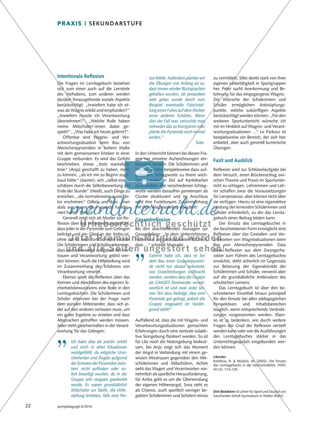 „Die Gruppe steht im Vordergrund“- Schülerinnen und Schüler bauen Menschenpyramiden und reflektieren dabei die Wagnis- und Verantwortungssituationen mit dem Lerntagebuch Preview 3