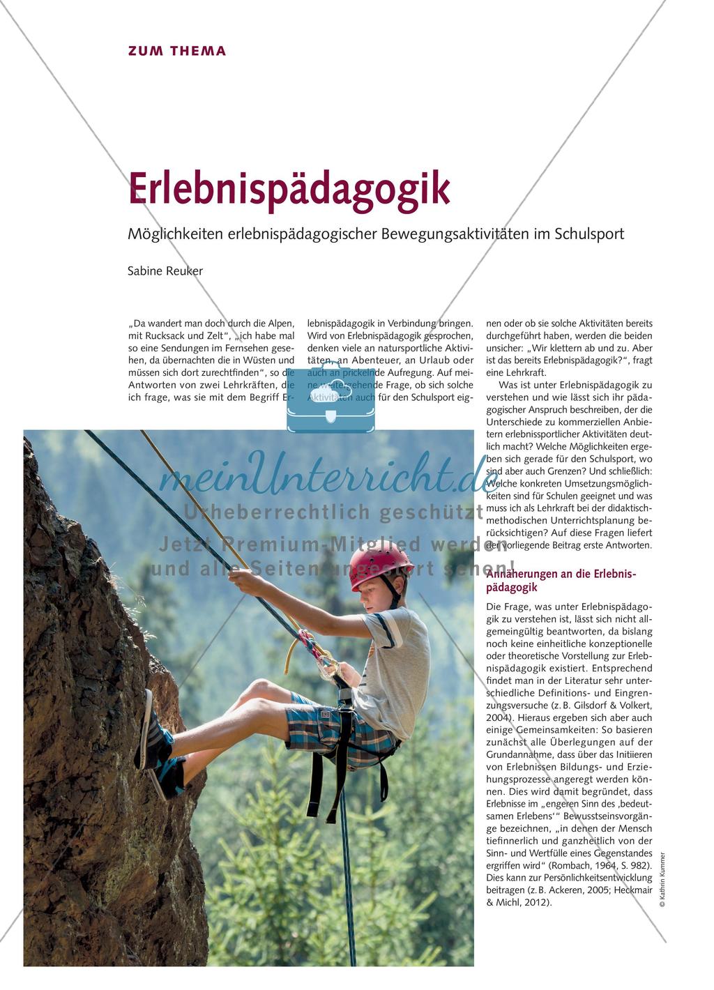 Erlebnispädagogik - Möglichkeiten erlebnispädagogischer Bewegungsaktivitäten im Schulsport Preview 1